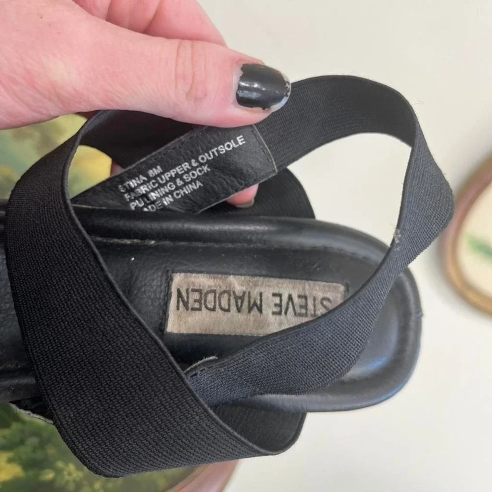Steve Madden Black Stina Wedge Sandals - Chunky Y2K Platform Slides - Size 8M